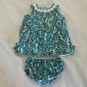 Lilly Pulitzer Pastel Blue & Teal Floral Toddler Swing back top with bloomers